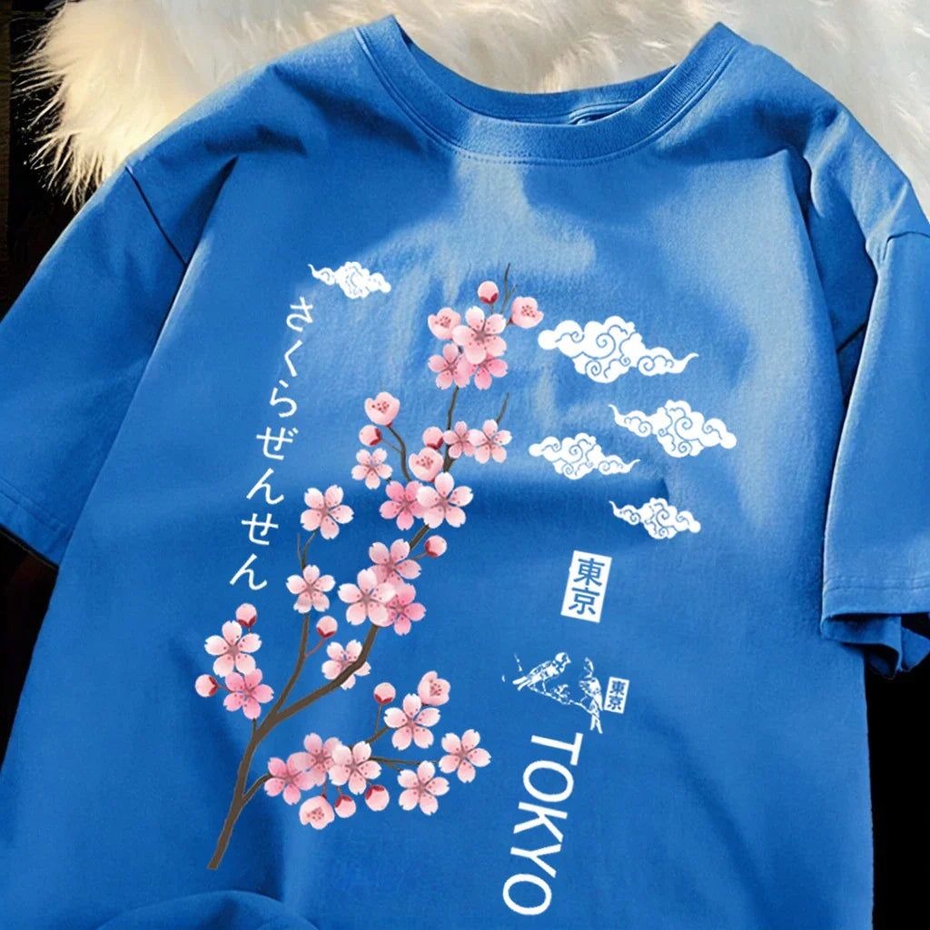 You Can Enjoy Cherry Blossoms From Tokyo T Shirt Men Summer Casual Top Soft Unisex Clothes Loose Cotton Male Colour Short Sleeve
