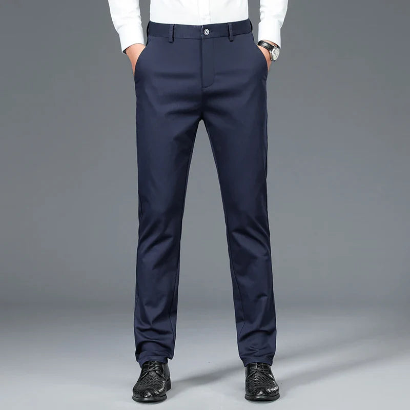 Business Formal Mens Casual Pants Autumn Winter Fashion Anti-wrinkle Straight Stretch Trousers Male Office Classic Suit Pants