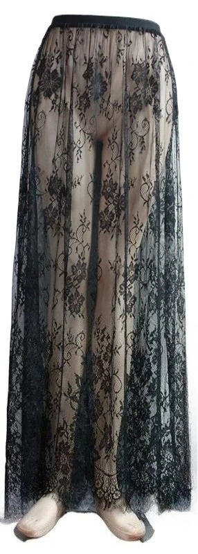 Y2K Korean Style Fashion Floor-Length Long Skirt Summer A-Line Mesh See Through polka Dot Skirt Women High Waist Lace Maxi Skirt