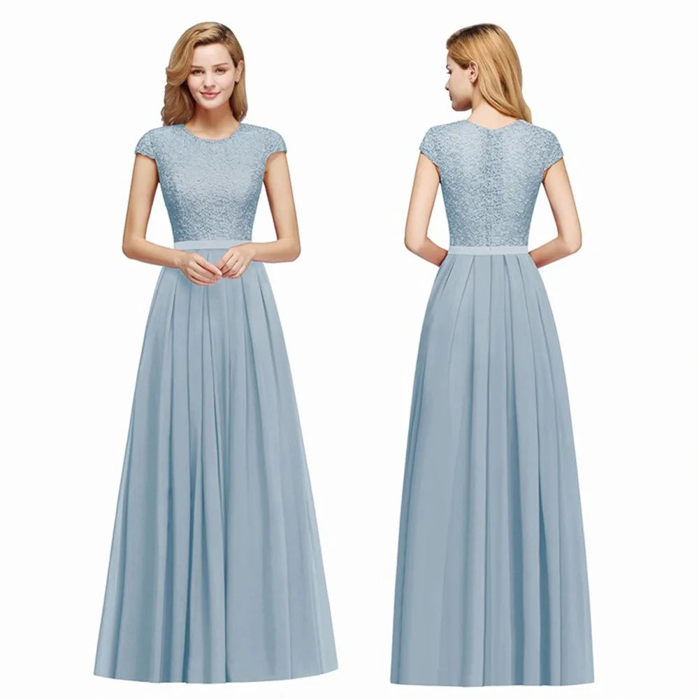Navy Blue Evening Dresses Elegant A Line Chiffon Lace Women Formal Wedding Guest Prom Party Gowns Robe De Soirée