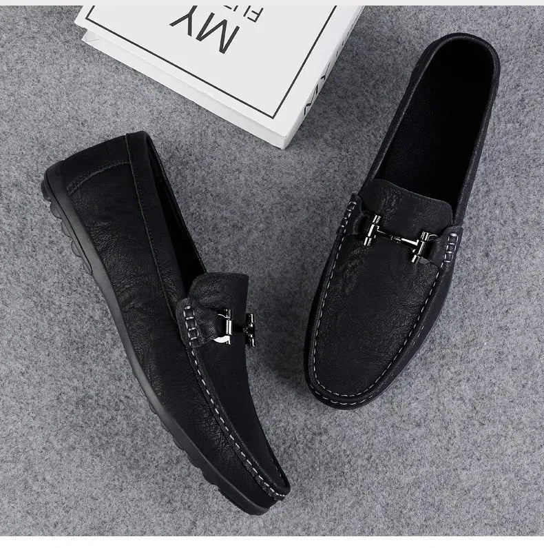 Men's shoes large size simple men's lazy casual shoes for men's black light driving loafers men's shoes leather shoes