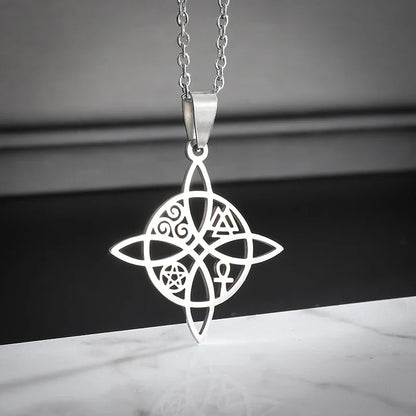 Witchcraft Witch Knot Necklace Irish Trinity Knot Triple Spiral Pendant Stainless Steel Ankh Cross Pentagram Amulet Jewelry