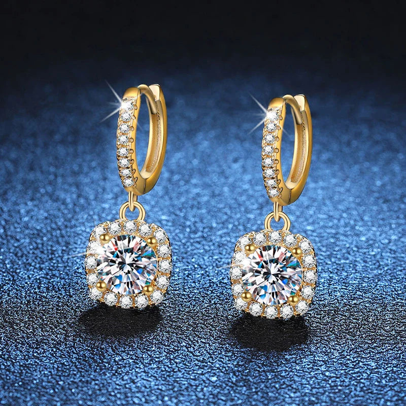 1ct Moissanite Drop Earrings S925 Sterling Silver with Gold Plated Wedding Jewelry With Certificate Hoop Dangle Earrings