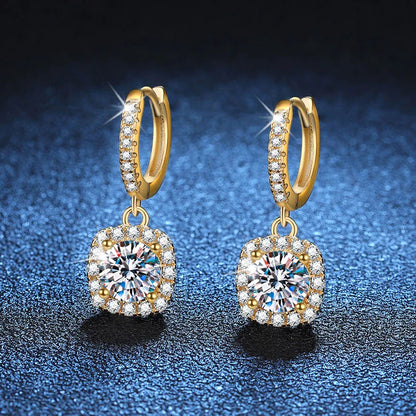 1ct Moissanite Drop Earrings S925 Sterling Silver with Gold Plated Wedding Jewelry With Certificate Hoop Dangle Earrings
