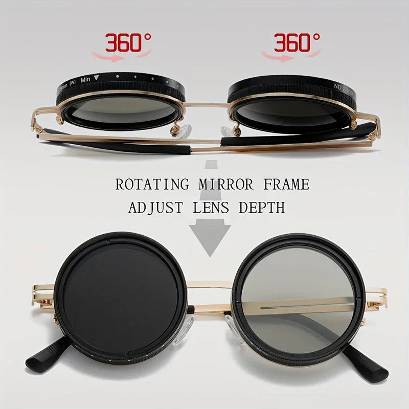 Metal Round Punk ND9-level Adjustable Dimming Sunglasses Women Polarized UV400 Fashion Men Outdoor Sun Glasses