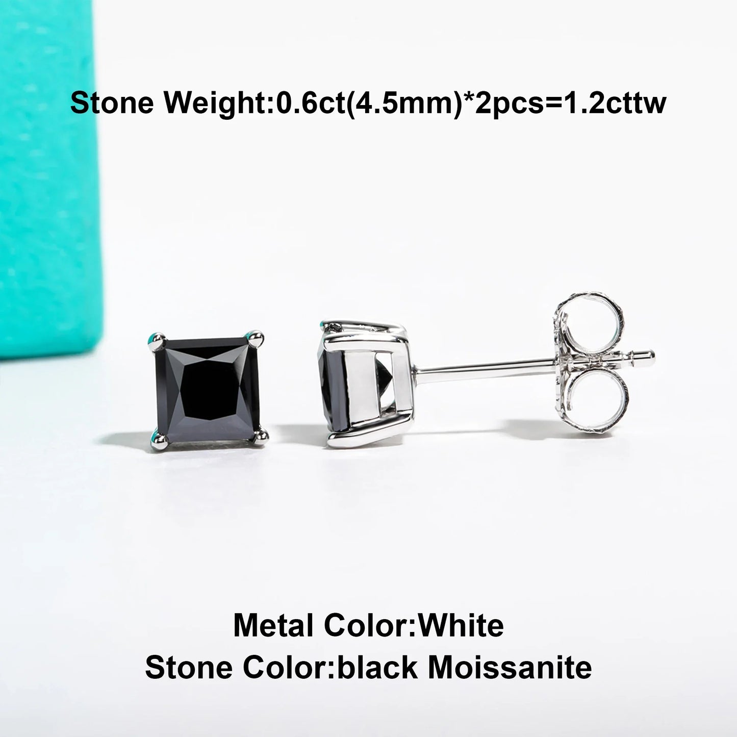 10k Gold Post 4/2/1.2ct Princess Moissanite Women Earrings 10K Gold Post Anti-allergy Stud Earrings For Men Jewelry