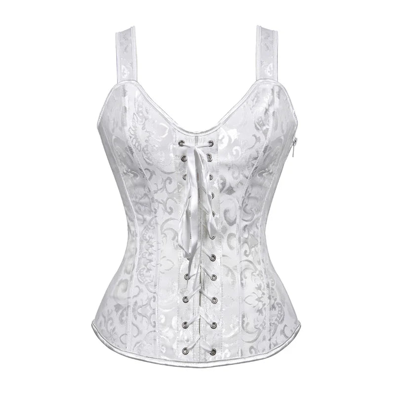 Overbust Corset Top with Straps Jacquard Corset Bustier Zipper Plus Size for Women Corset Dress with Skirt Black Red purple
