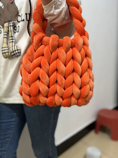 Velvet Bag DIY Hand Woven Bag Crystal Velvet Core Spun Yarn Woven Bag Hand-held Mailman Bag Velvet Handbag New