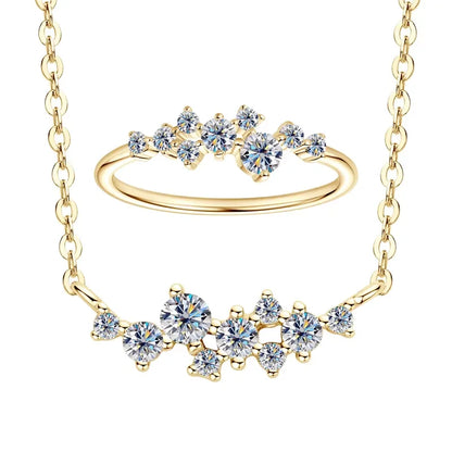 Colar e Anel de Diamantes Moissanite Prata Esterlina 925 Conjunto de Joias com Pingente de Aglomerado para Mulheres Anéis de Noivado Presente