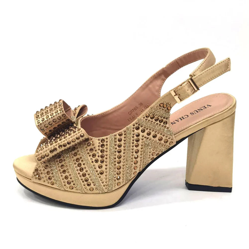 Black Color Elegant High Heels Nigeria Popular Design African Ladies Shoes And Bag Set for Wedding Party