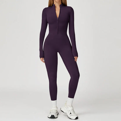 VITALINOVO Women Fleece Lined Workout Jumpsuits Long Sleeve Zip Up Yoga Romper Winter Warm Thermal One Piece Bodycon Bottom Pant
