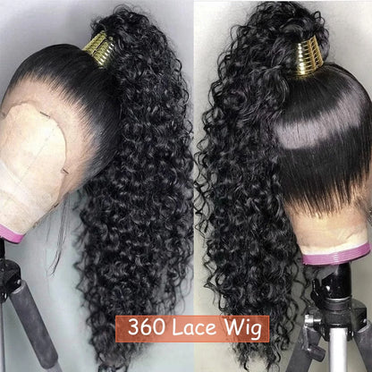 360 Full Lace Wig Invisible Drawstring Deep Wave Frontal Wig Curly Human Hair Wigs Brazilian 13X4 Hd Lace Wig 220 Density 36Inch