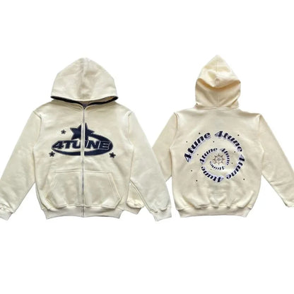 Moletom Masculino com Zíper e Estampa de Estrelas, Manga Comprida, Jaqueta Solta, Casaco Retrô, Harajuku Casual Gótico com Capuz Y2K Streetwear