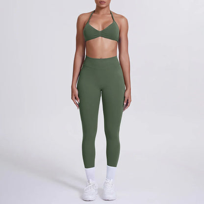 Women 2pcs Patchwork Sport Yoga Suit Training Sleeveless Sport Gym Tops Tummy Control Slimming Booty Leggings Yoga Suit Sports