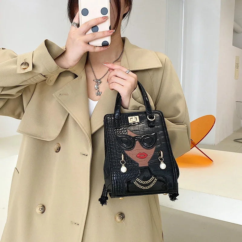 Cartoon Girl Handbag High Quality PU Leather Shoulder Bag for Women Pearl Crossbody Bag Designer Messenger Bag Female Satchel