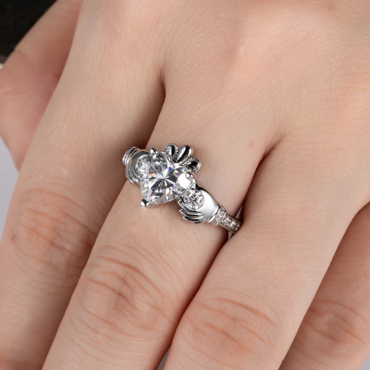 2ct Heart Shape Moissanite Claddagh Irish Rings Celtic Knot Crown 925 Sterling Silver Engagement Rings For Woman