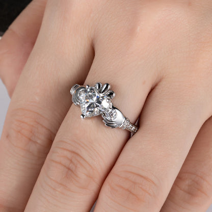 2ct Heart Shape Moissanite Claddagh Irish Rings Celtic Knot Crown 925 Sterling Silver Engagement Rings For Woman