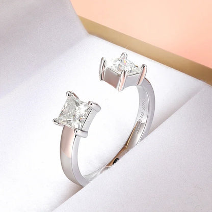 1CTTW 4.5mm Princess Cut Certified Moissanite Rings for Women Adjustable 100% 925 Sterling Silver Wedding Party Band Gift