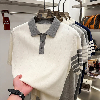 2026 Men's Short Sleeved Polo Shirt with High-end Feel, Summer Thin Design, Knitted Collar, Linen T-shirt As Base
