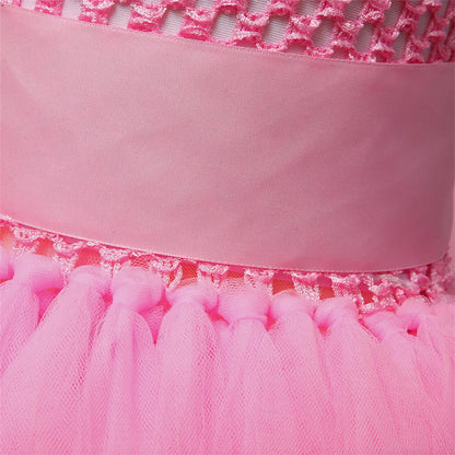 Vestido Tutu Rosa e Preto para Meninas, Vestido de Tule com Cauda e Decote V para Festa de Aniversário, Vestido de Baile para Meninas, Fantasias de Halloween Infantis