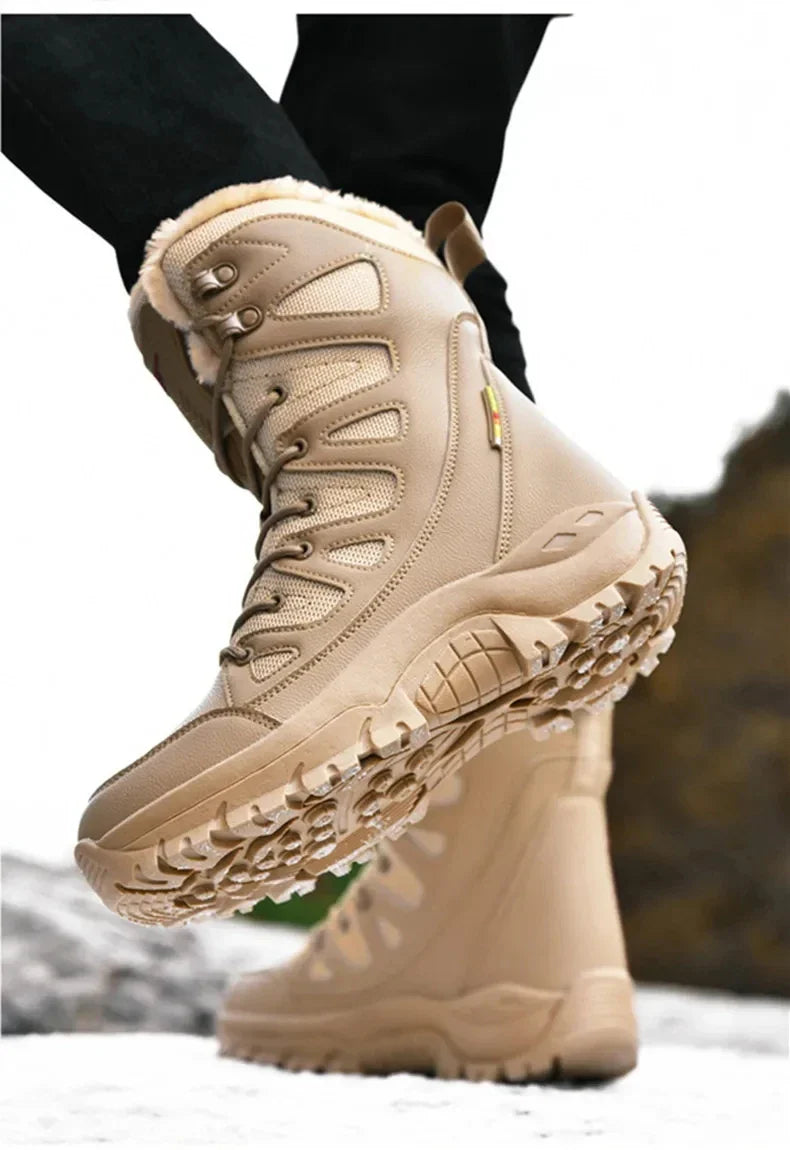 New Warm Plush Snow Boots Men Lace Up Casual High Top Men's Boots Waterproof Winter Boots Anti-Slip Ankle Boots Army Work Boots