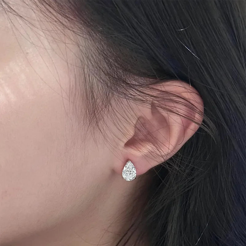 Pear Cut 3-Stone Full 3EX Moissanite Short Dangle Drop Earrings for Women s925 Silver Teardrop Earring Party Jewelry Gift