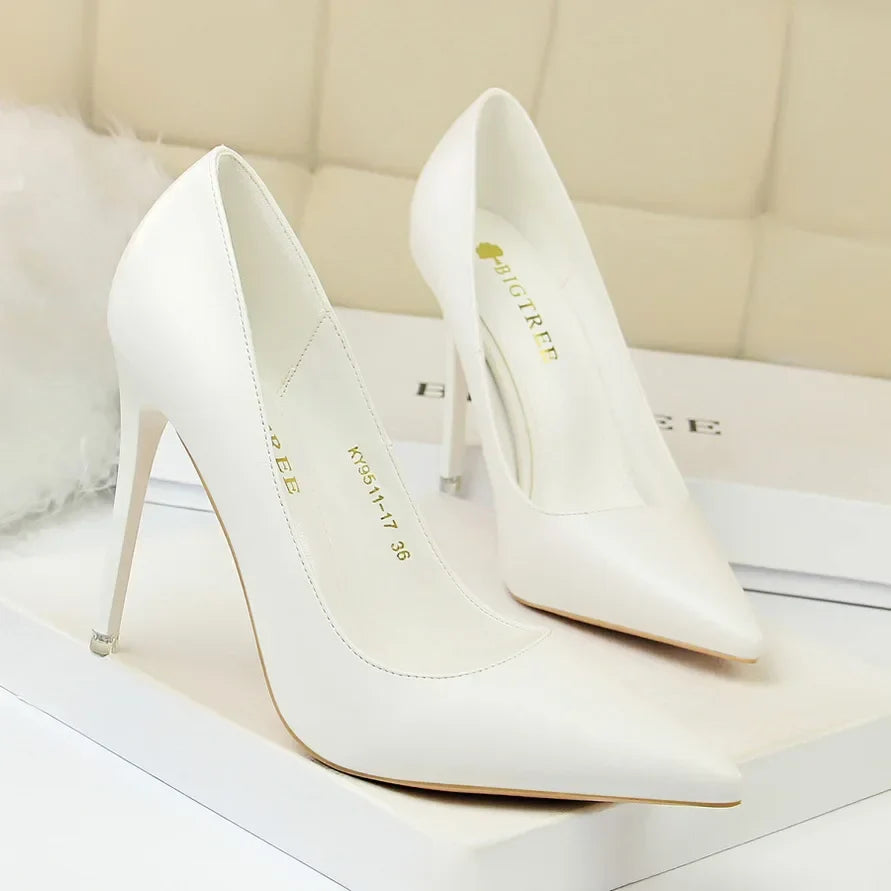 Plus Size 34-43 Woman Classic Concise 7.5cm 10.5cm High Heels Lady Elegant Colorful Pumps Scarpins Yellow Mid Low Heels Shoes