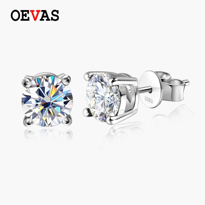 0.5/1/2 CT Real D VVS1 White Black Green Moissanite 100% 925 Sterling Silver Stud Earrings Sparking Fine Jewelry For Women