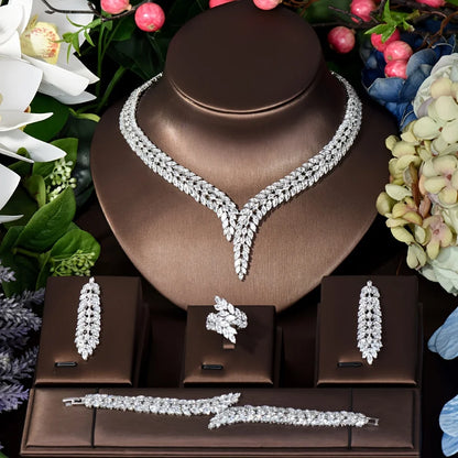 Unique Brilliant Cubic Zirconia Wedding Jewelry Set For Women Geometric African Luxury Bride 4 Piece Holiday Dress S-339