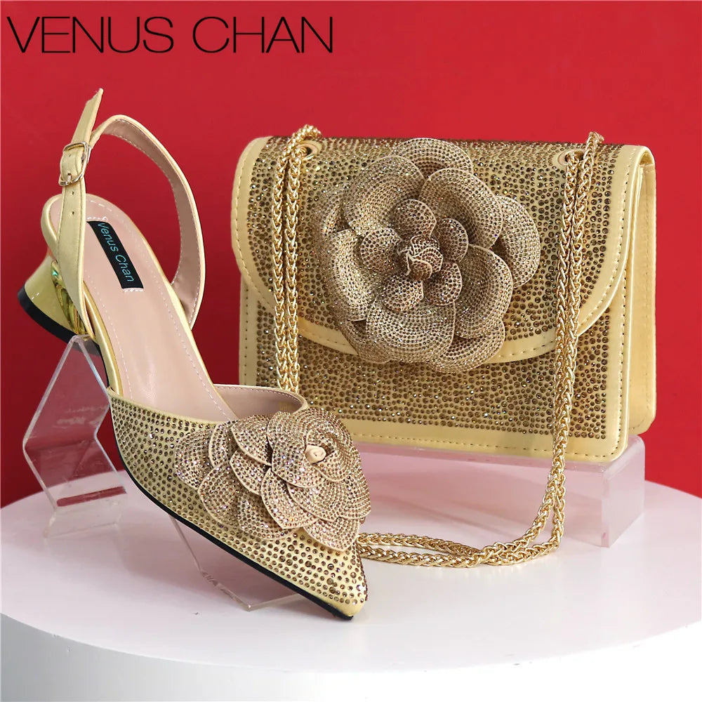 Italian Design Fashion Banquet Bags And Comfortable Mid-heel Hollow Pointed Shoes Are Suitable For parties Or Commuting