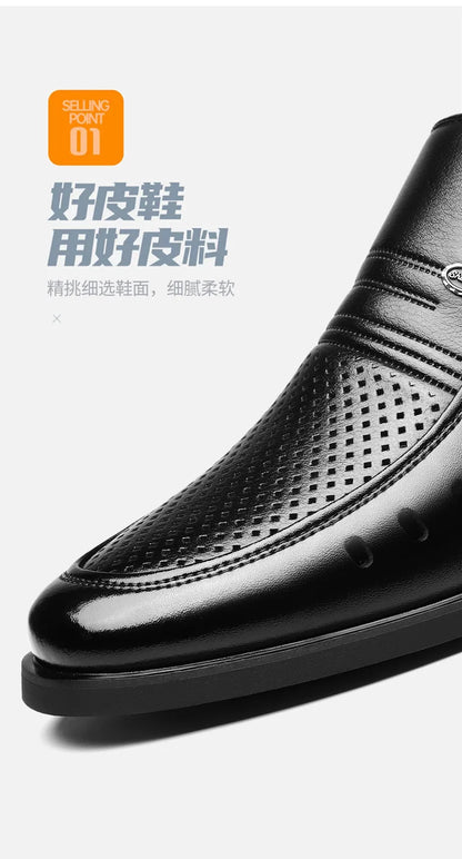 New Designer Big Size Leather Shoes For Men Summer Breathable Hallow Business Casual Shoes Male Solid Color Fashion Loafers Man