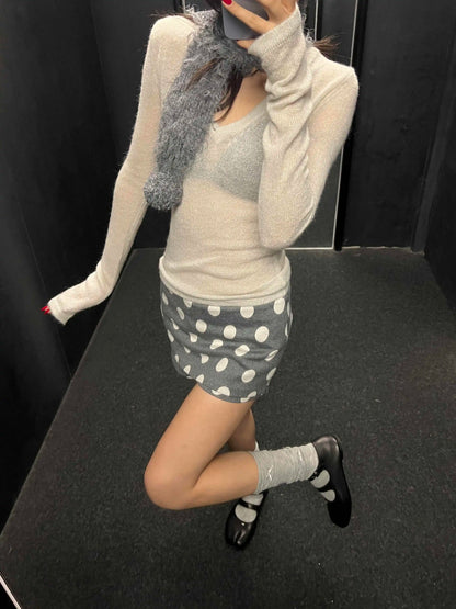 Women 2000s Aesthetic Mini Skirt Polka Dot Culottes Kpop Party Y2k High Street Cleanfit Korean Fashion Design Gyaru  Coquette