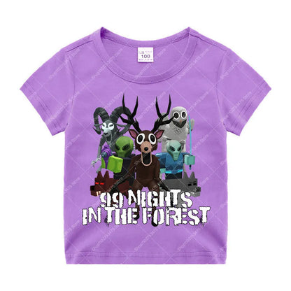 Game 99 Nights in The Forest Short Sleeve T-shirt for Boy Kids Cartoon Cotton Tops Children Anime Cute Tee Summer Clothing Gifts