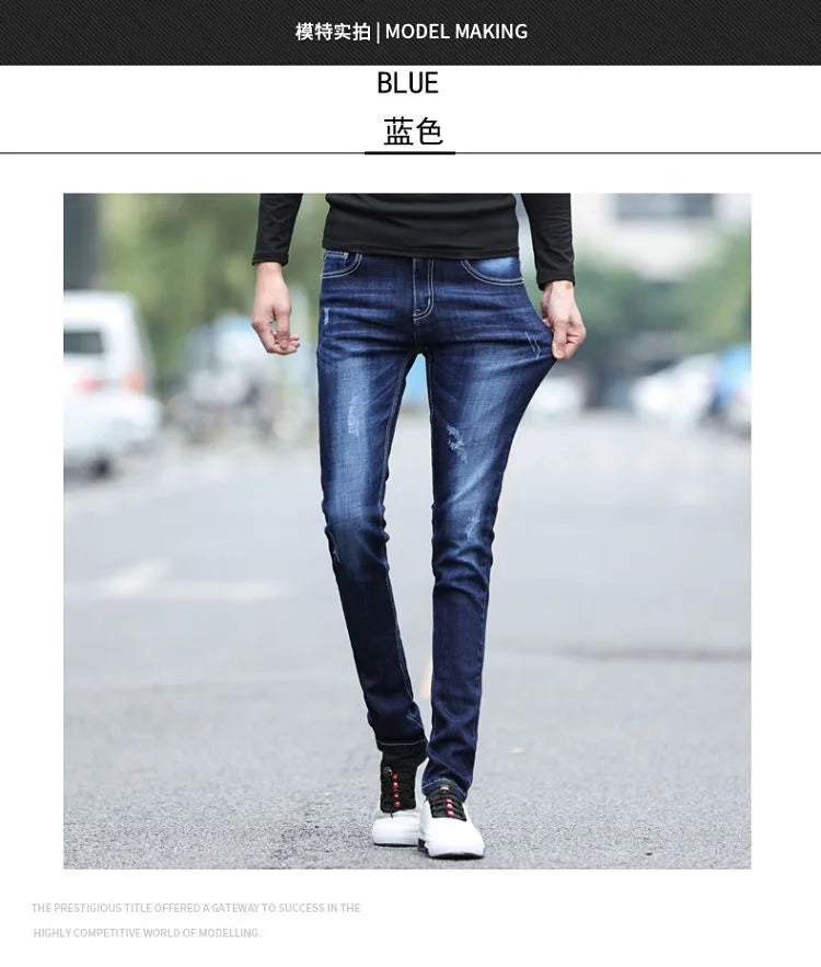 Spring and Autumn Fashion Trend Solid Color Retro Sports Straight Leg Jeans Men's Casual Comfortable Elastic High-Quality Jeans