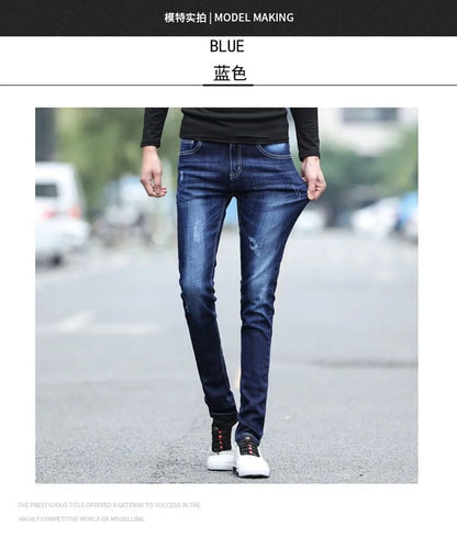Spring and Autumn Fashion Trend Solid Color Retro Sports Straight Leg Jeans Men's Casual Comfortable Elastic High-Quality Jeans