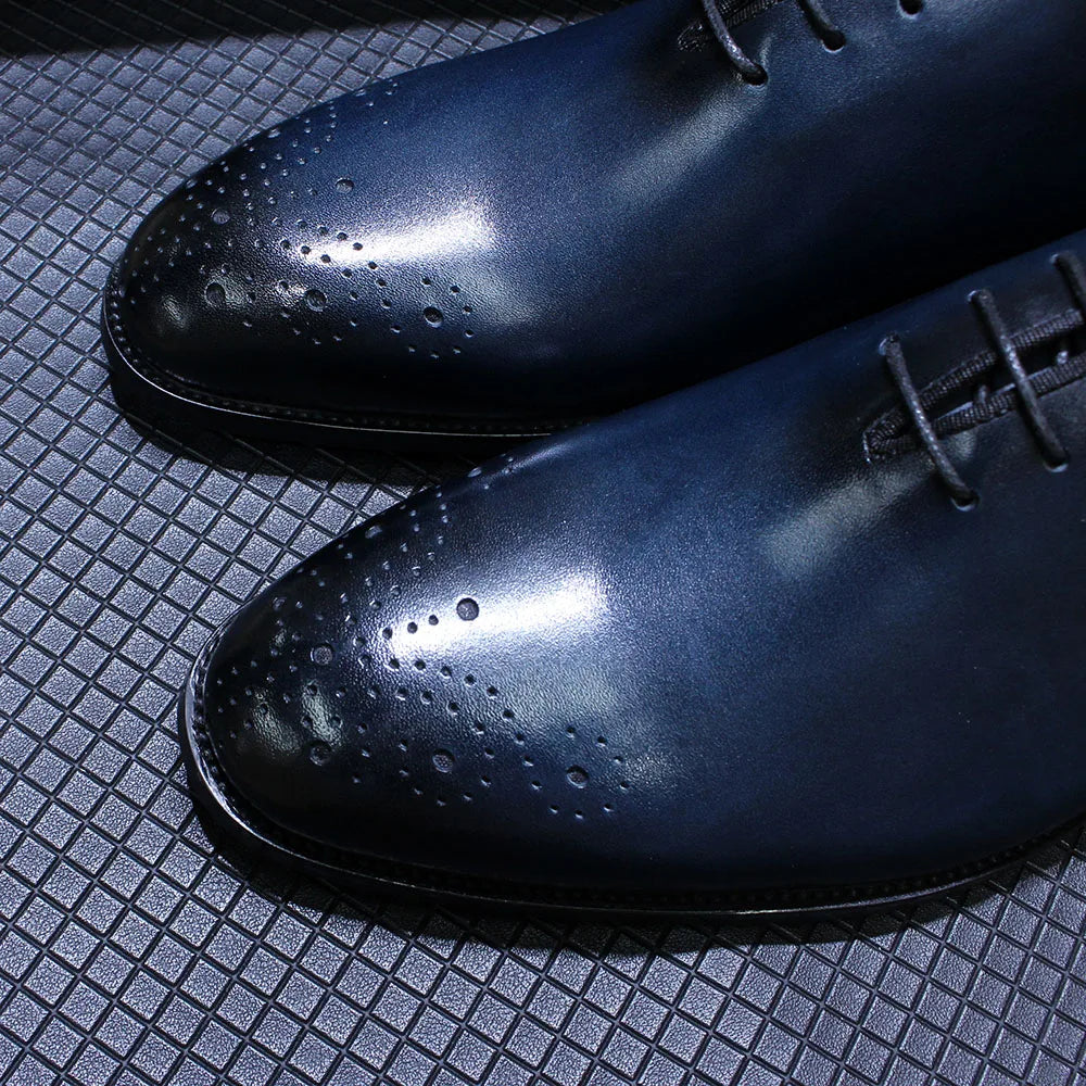 Genuine Leather Mens Formal Shoes Handmade Classic Whole Cut Oxfords Business Lace-up Plain Toe Wedding Dress Shoes for Men
