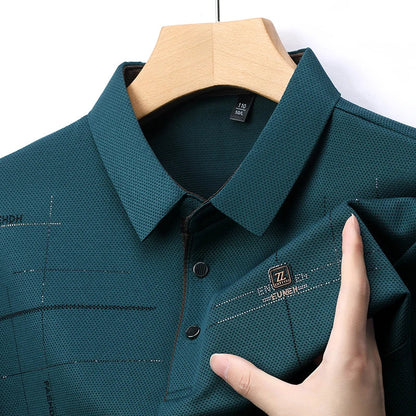 2025 Latest Autumn New Men's Long Sleeve Polo Shirt Middle Aged Business Comfortable Solid Color Men's Collar T-shirt