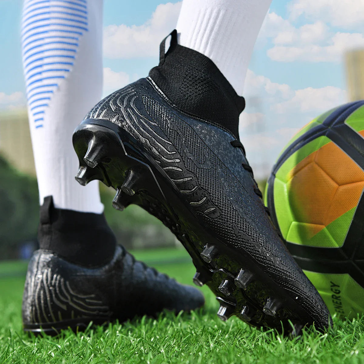 Men & Women AG Stud Leather Football Shoes, Anti-slip, for adult & student training, artificial and natural grass pitches