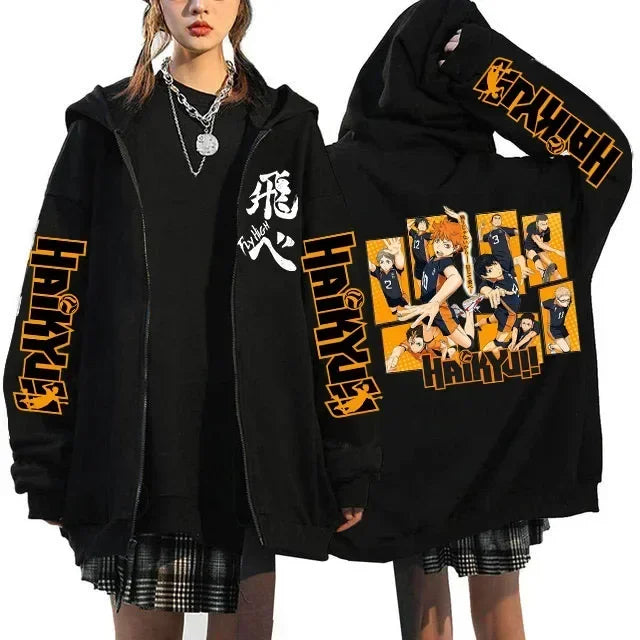 Haikyuu Graphic Zippper Jackets Sweatshirts Japanese Anime Manga Y2k Gothic Zip Up Hoodies Karasuno Fly High Harajuku Streetwear