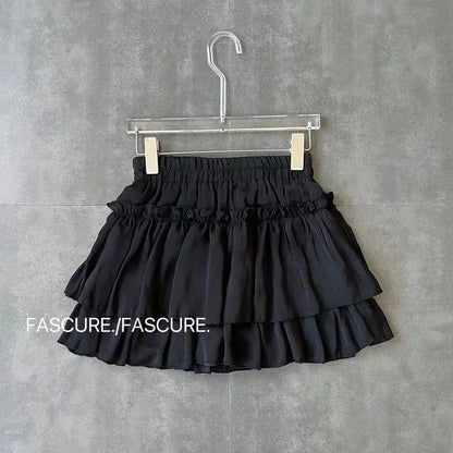 Summer Mini Pleated A-Line Skirt Adorable Flirty High Waist Ruffle Patchwork Lolita Ball Gown Y2K Korean Sweet Women's Clothing