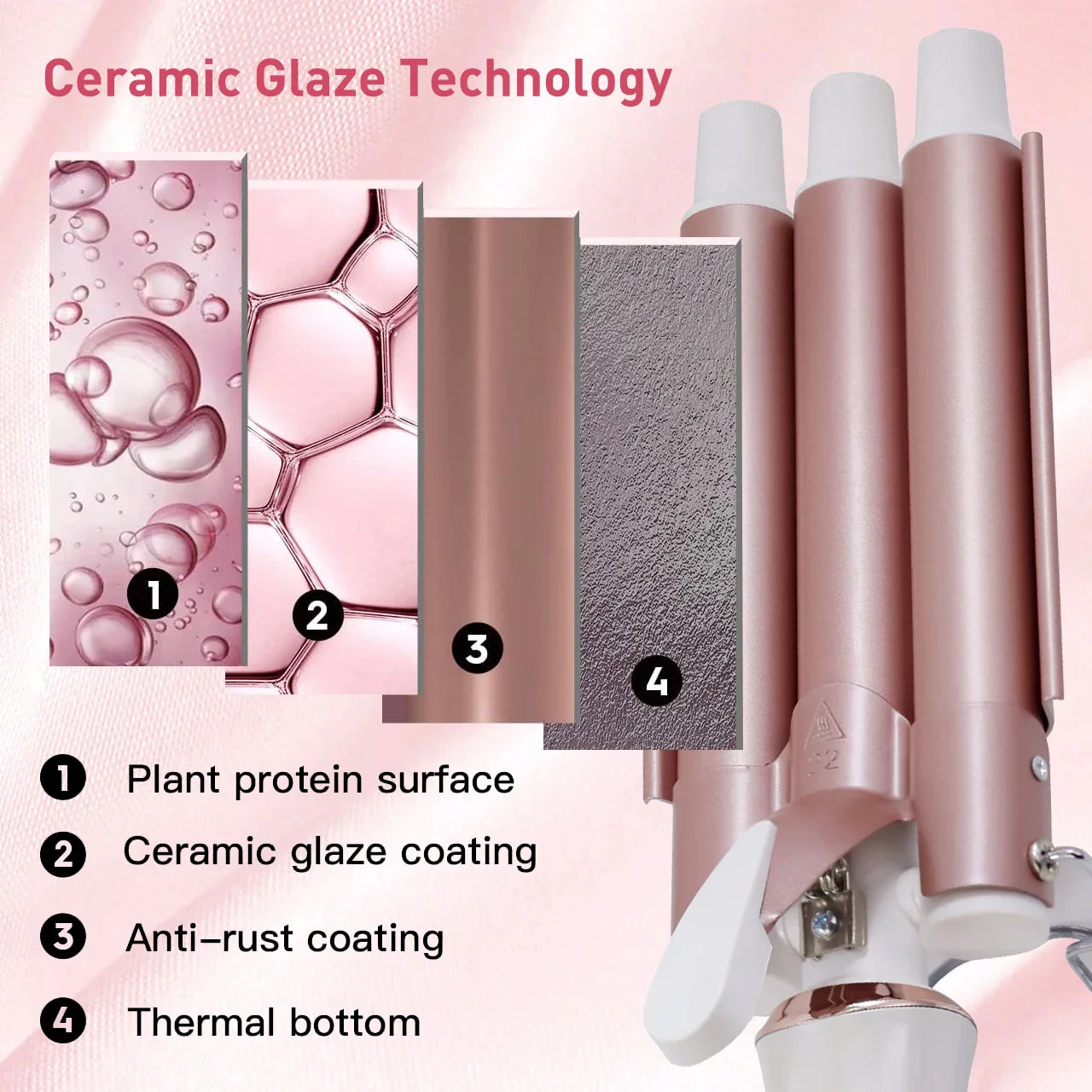 Hatteker Professional Hair Curling Iron Ceramic Triple Barrel Waver Electric Hair Styling Tool for Versatile Curls And Waves EU