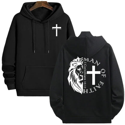 Hoodies 2026 Fall Winter Hooded Long Sleeve Sweatshirts Man Of Faith Lion Print Hoody Outerwear