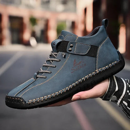 Handmade Leather Casual Men Shoes Design Sneakers Man Breathable Leather Shoes Men Ankle Boots Outdoor