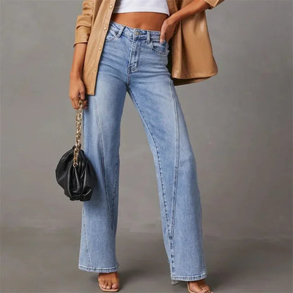 Women Mid Waist Loose Micro Flared Denim Pants