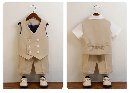 Boys Summer Vest Shorts Performance Suit Children Formal Wedding Dress Kids Photography Suit Baby Birthday Ceremony Costume