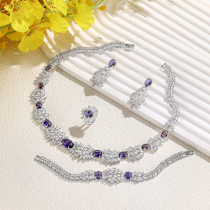 2025 Novo Conjunto de Joias Femininas para Festa de 4 Peças com Zircônia para Noiva, Conjunto de Colar de Casamento de Cristal de Luxo Dubai Nigéria CZ