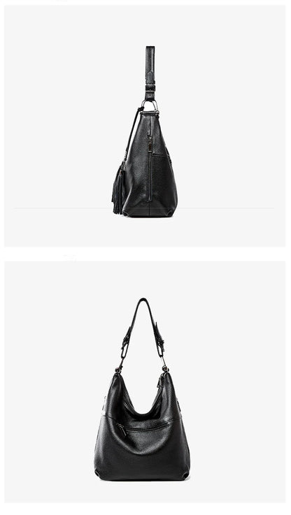 Fashion Tassel Women Shoulder Bag 100% Genuine Leather Daily Shopping Hobos Classic Large Red Tote Handbag Crossbody Bag