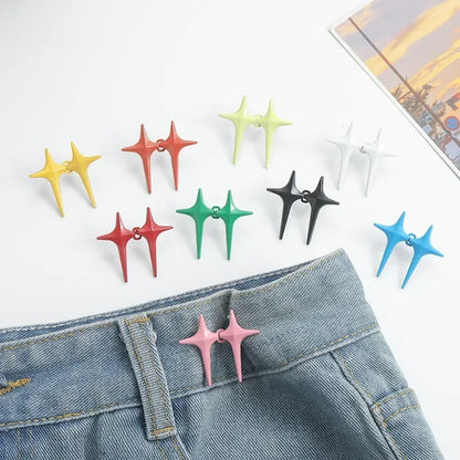 1Pair Cross Star Waist Buckle Adjustable Detachable Pants Clips Waist Tightener Nail-free Metal Button Snaps for Jeans Decor