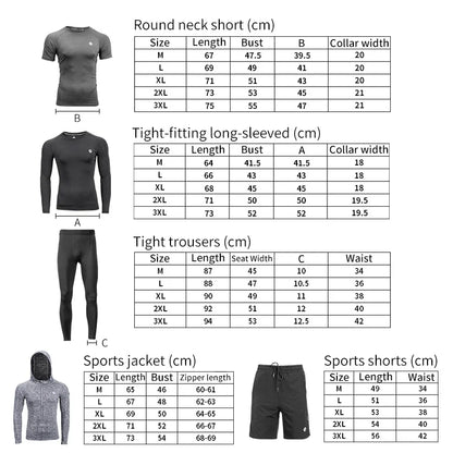 Men's Tracksuit Gym Fitness Running 5 Pcs/Set Quick Dry Sweat-absorb Compression Sport Suit Clothes Jogging Sport Wear