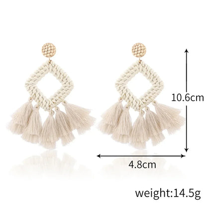 Personality Bamboo Rattan Hand-woven Geometry Drop Dangle Earrings for Women Temperament Summer Beach Stud Jewelry Holiday Gift